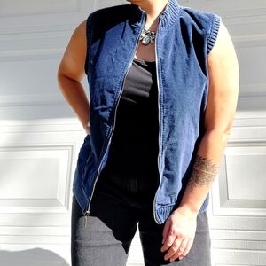 Alfred Dunner Blue Ribbed Collar Corduroy Vest